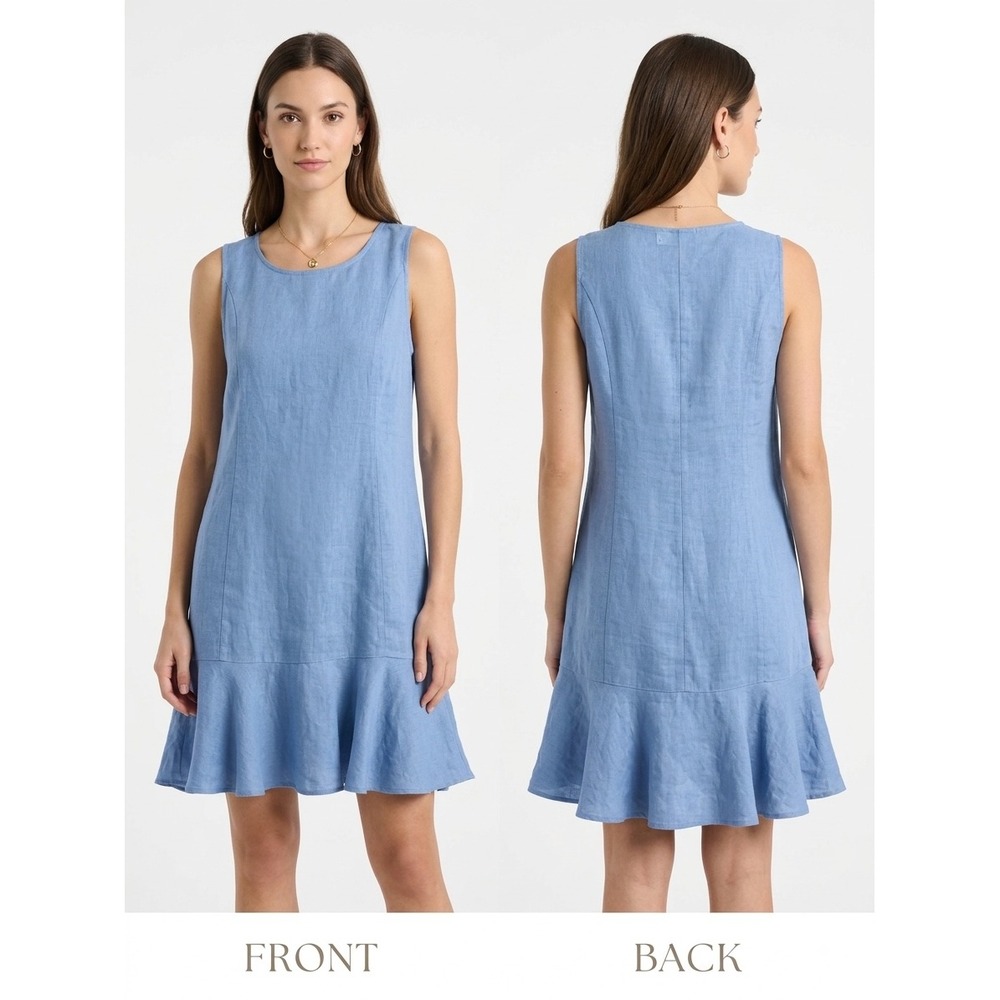 Terzo Millennio NWT Blue Linen Sleeveless Ruffle Hem Dress Made in Italy SZ L